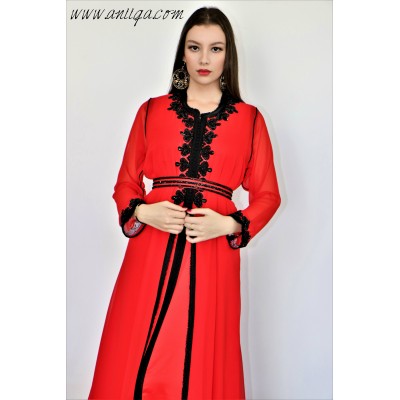 caftan marocain simple pas cher, caftan rouge, caftan simple rouge pas cher, caftan en ligne