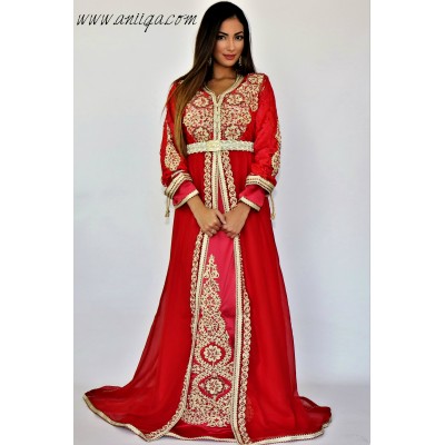 caftan rouge, caftan marocain rouge, caftan simple pas cher, vente de caftan en ligne, caftan 2019