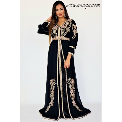 caftan moderne bleu nuit, caftan bleu nuit, caftan 2019, caftan pas cher en ligne, takchita en ligne, caftan simple pas cher en 