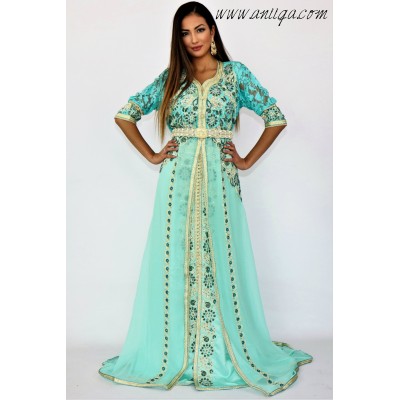 caftan simple en ligne, caftan moderne simple,takchita en ligne, caftan marocain moderne, takchita vert eau 2019