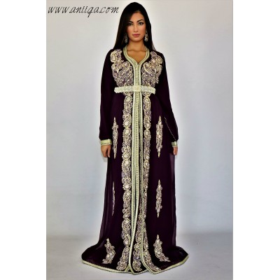 caftan pas cher en ligne,takchita 2019, caftan violet pas cher,caftan brodé et perlé