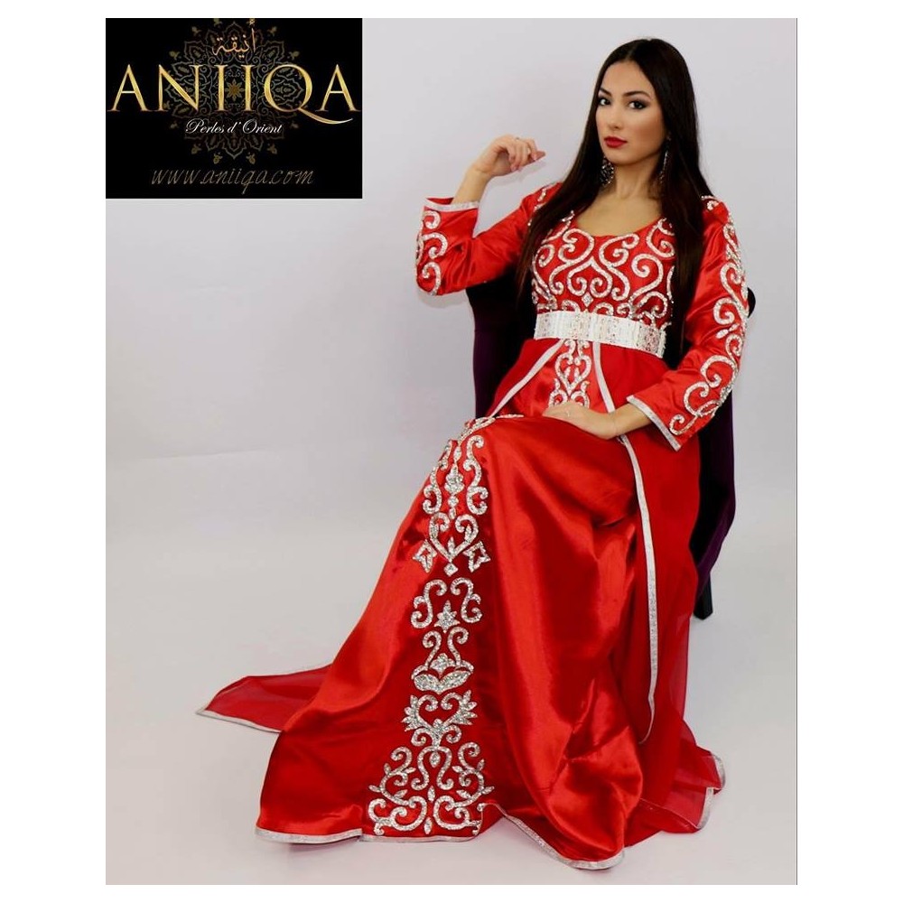 caftan moderne cristal rouge et argent