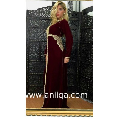 caftan velour moderne et simple bordeau