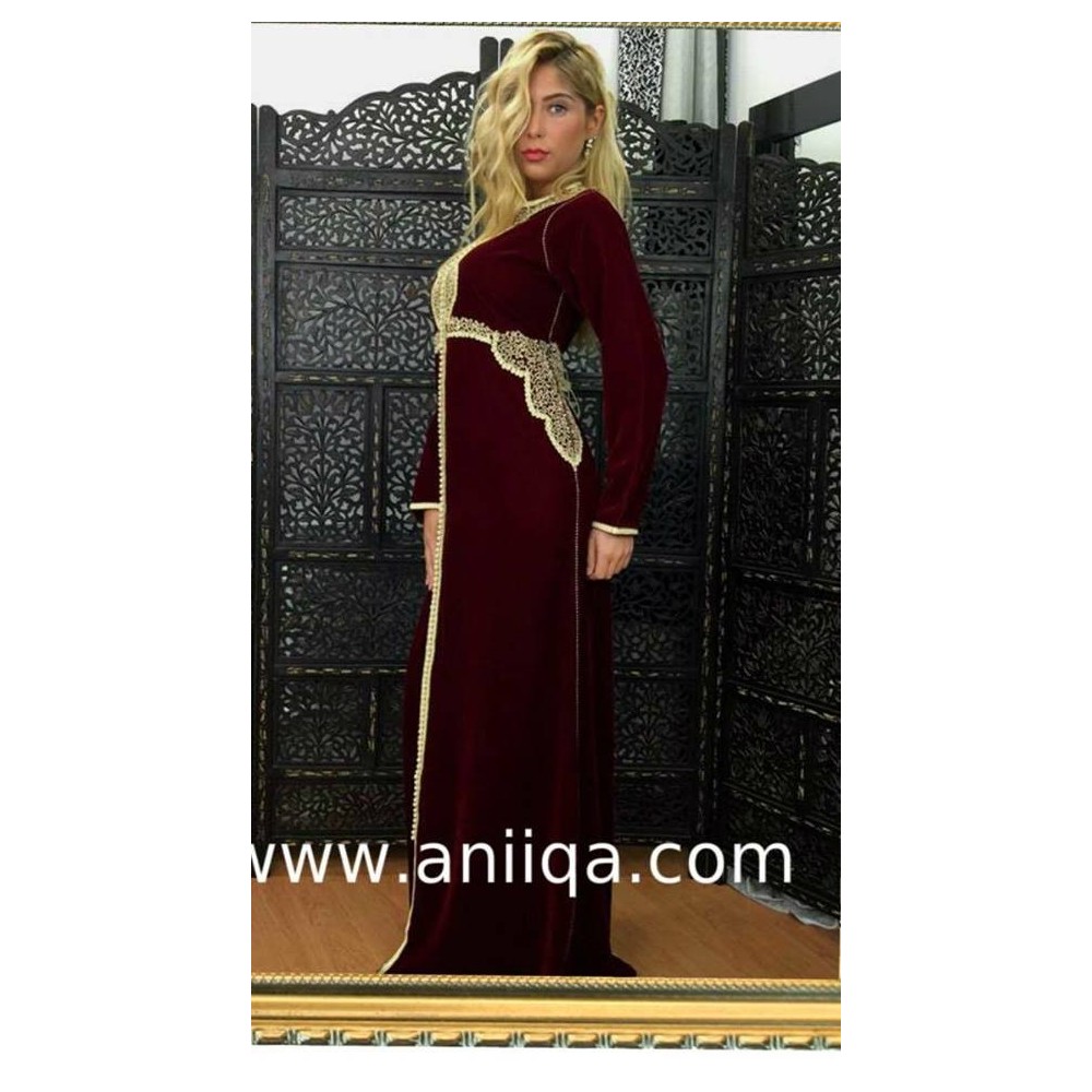 caftan velour moderne et simple bordeau