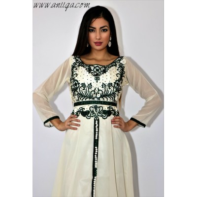 Caftan simple ivoire et vert