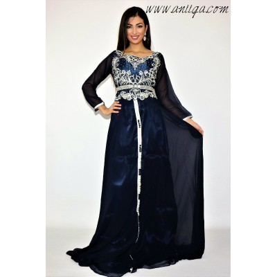 Caftan simple bleu nuit et argent modèle 2019