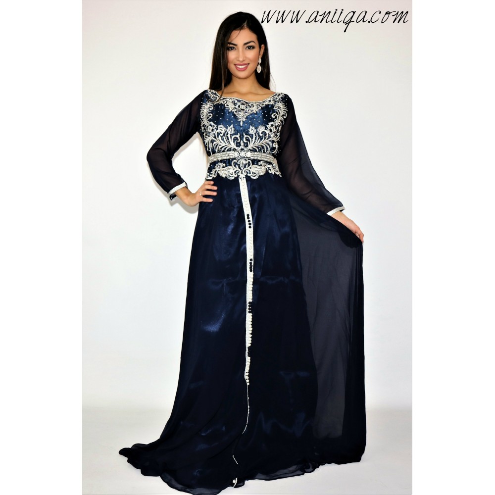 Caftan simple bleu nuit et argent modèle 2019