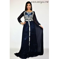 Caftan simple bleu nuit et argent modèle 2019