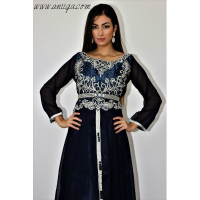 Caftan simple bleu nuit et argent modèle 2019