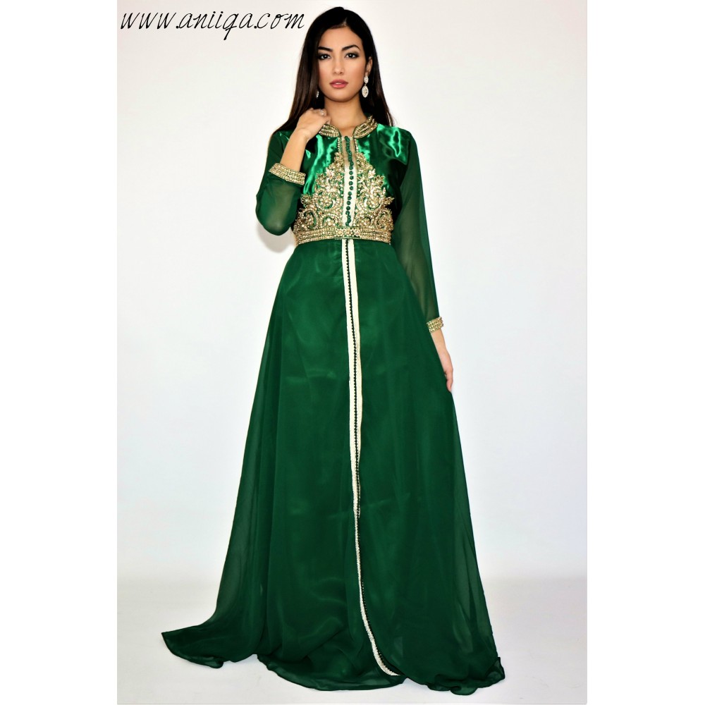 robe de soirée style caftan, robe caftan , caftan vert royal pas cher, caftan 2019  en ligne, caftan moderne col officier, cafta