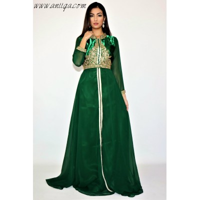 robe de soirée style caftan, robe caftan , caftan vert royal pas cher, caftan 2019  en ligne, caftan moderne col officier, cafta