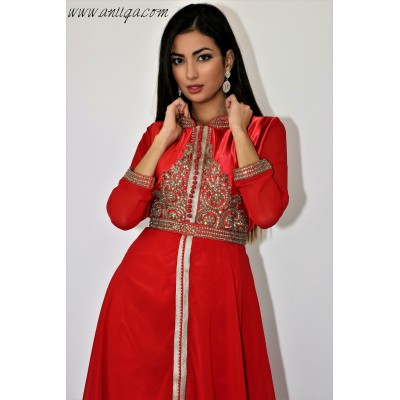 caftan col officier, vente caftan paris, caftan rouge pas cher, caftan simple 2019, caftan rouge et doré, caftan en ligne