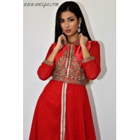 caftan col officier, vente caftan paris, caftan rouge pas cher, caftan simple 2019, caftan rouge et doré, caftan en ligne