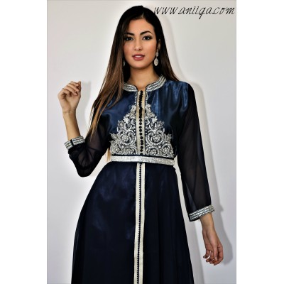 caftan col officier, caftan simple pas cher, caftan bleu nuit 2019, caftan fluide, caftan moderne pas cher en ligne, caftan simp