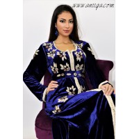 Caftan velours de soie bleu roi perlage main