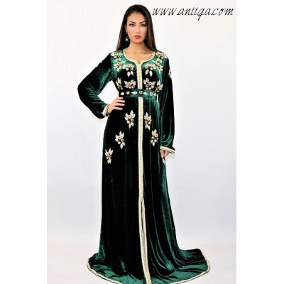 Caftan velours de soie perlage main