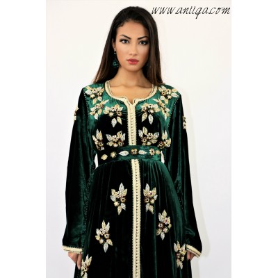 Caftan velours de soie perlage main