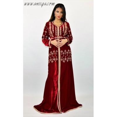 Caftan velours de soie Bordeaux