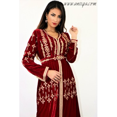 Caftan velours de soie Bordeaux