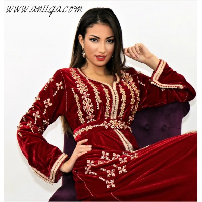 Caftan velours de soie Bordeaux