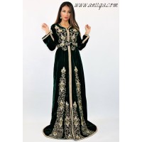 caftan velours de soie vert royal broderies rbati tenbat fait main