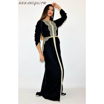 caftan a vendre,caftan simple,caftan marocain, caftan velour bleu nuit , caftan 2019 en ligne, caftan moderne pas cher