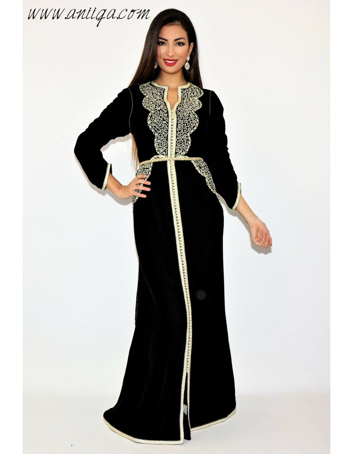  caftan  velour simple  caftan  velour noir  caftan  moderne pas 