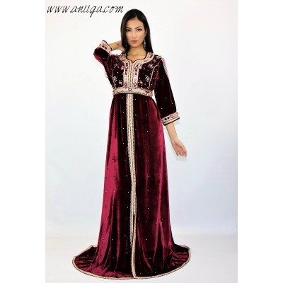 Caftan velours de soie Bordeau