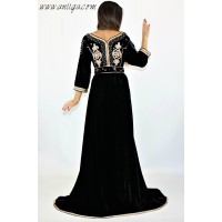 Caftan velours de soie noir perlé main