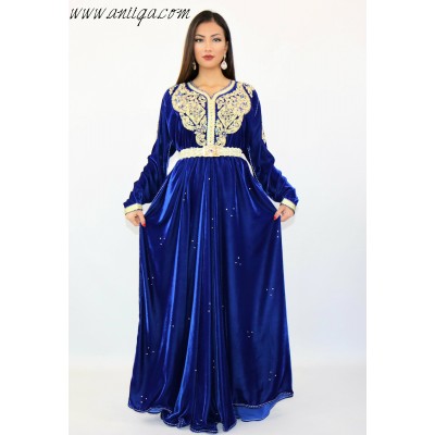 caftan marocain pas cher, caftan velour cloche 2019, caftan moderne en ligne 2019, caftan pas cher sur paris, caftan bleu simple