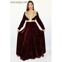 caftan moderne vente, caftan velour a vendre, caftan cloche 2019, caftan marocain bordeau pas cher en ligne, caftan velour perlé