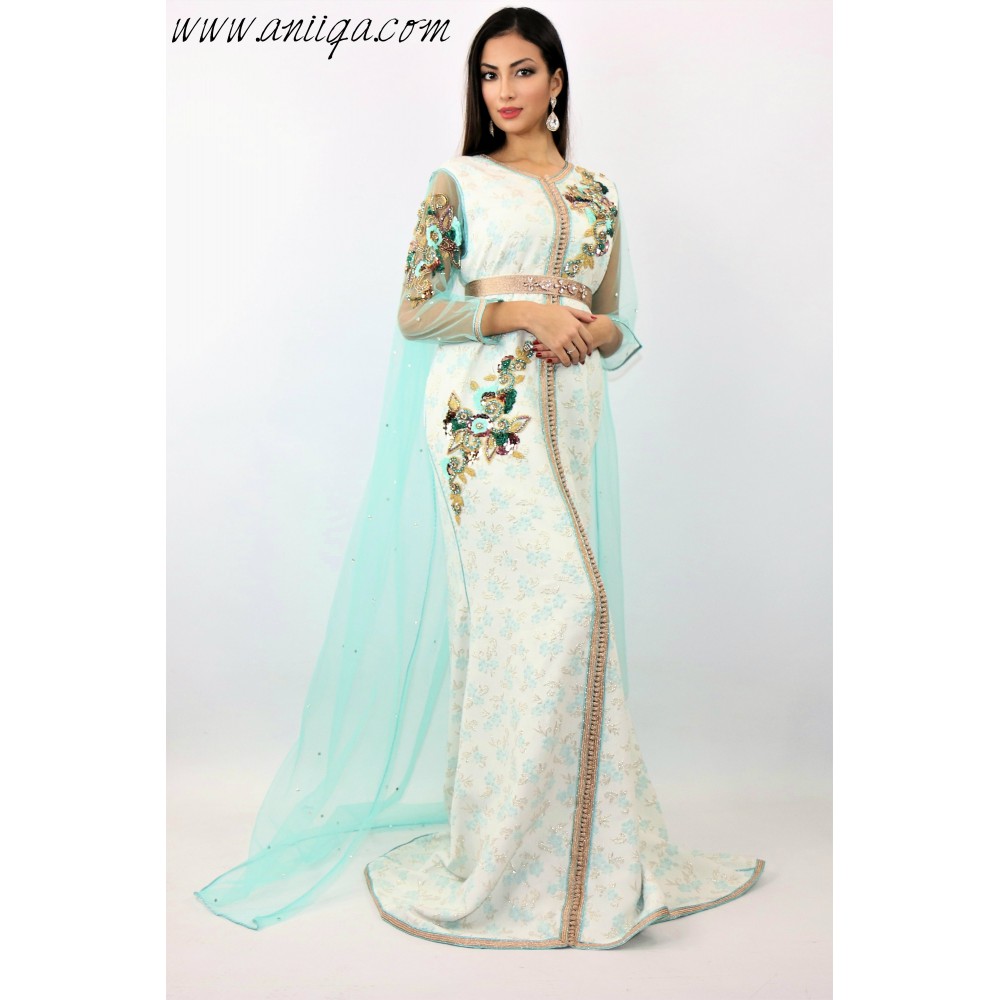 Caftan brocard 2019 coupe sirène avec cape en tulle