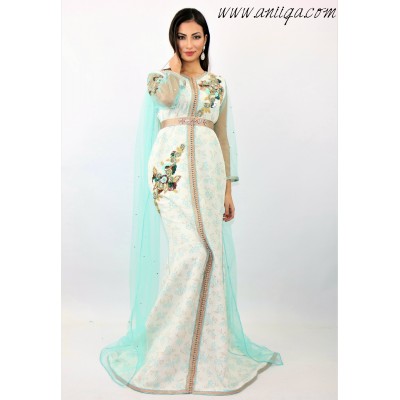 Caftan brocard 2019 coupe sirène avec cape en tulle