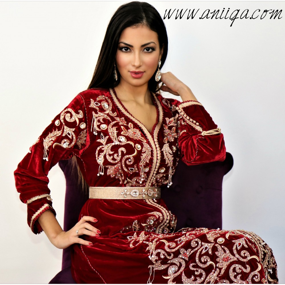 Caftan velours haute couture rouge