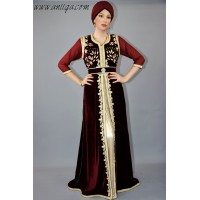 Takchita velour bordeaux travail rbati doré