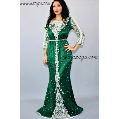 Caftan vert et argent coupe sirène tulle