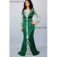 Caftan vert et argent coupe sirène tulle