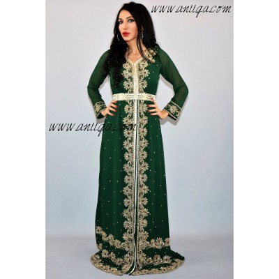 Takchita style sari vert royal et doré