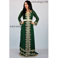 Takchita style sari vert royal et doré