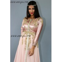 Caftan robe moderne rose poudré et doré