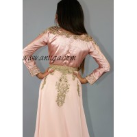 Caftan robe moderne rose poudré et doré