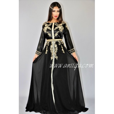 Caftan robe moderne noir et doré