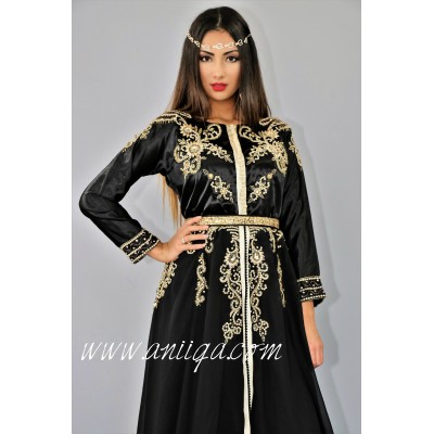 Caftan robe moderne noir et doré