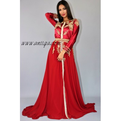 Caftan robe moderne rouge et doré