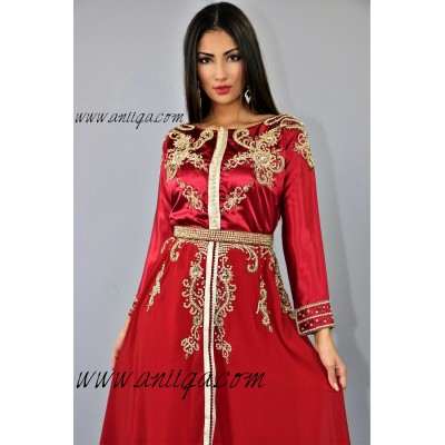 Caftan robe moderne rouge et doré