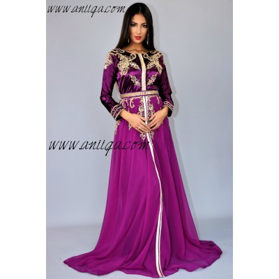 Caftan robe moderne violet et doré