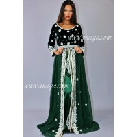 Caftan vert velour mousseline perlé