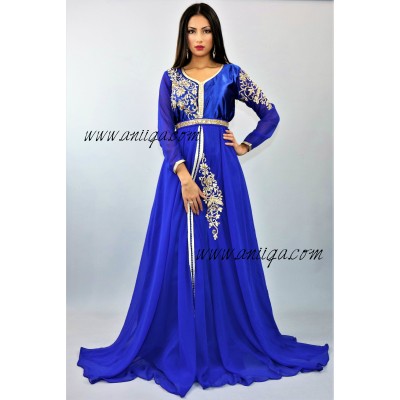 Robe caftan cloche bleu roi