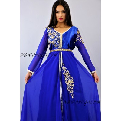 Robe caftan cloche bleu roi