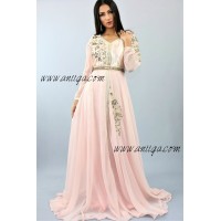 Robe caftan cloche rose poudré